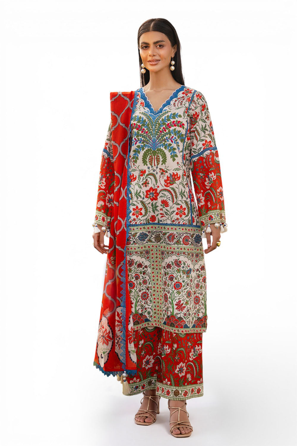 3 Piece Embroidered Printed Lawn Suit with Printed Trouser