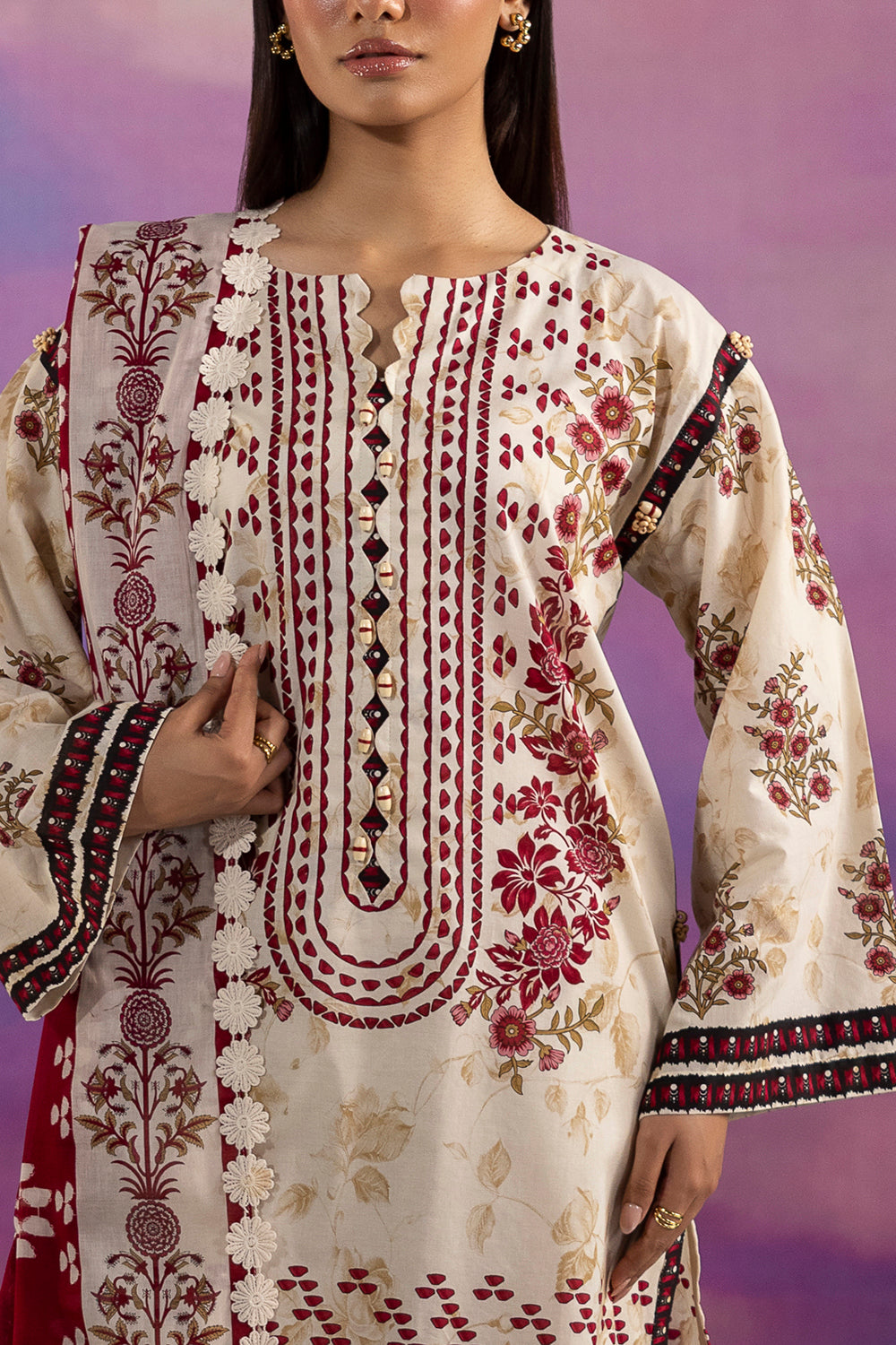 3 Piece Printed Cotton Suit with Printed Lawn Dupatta