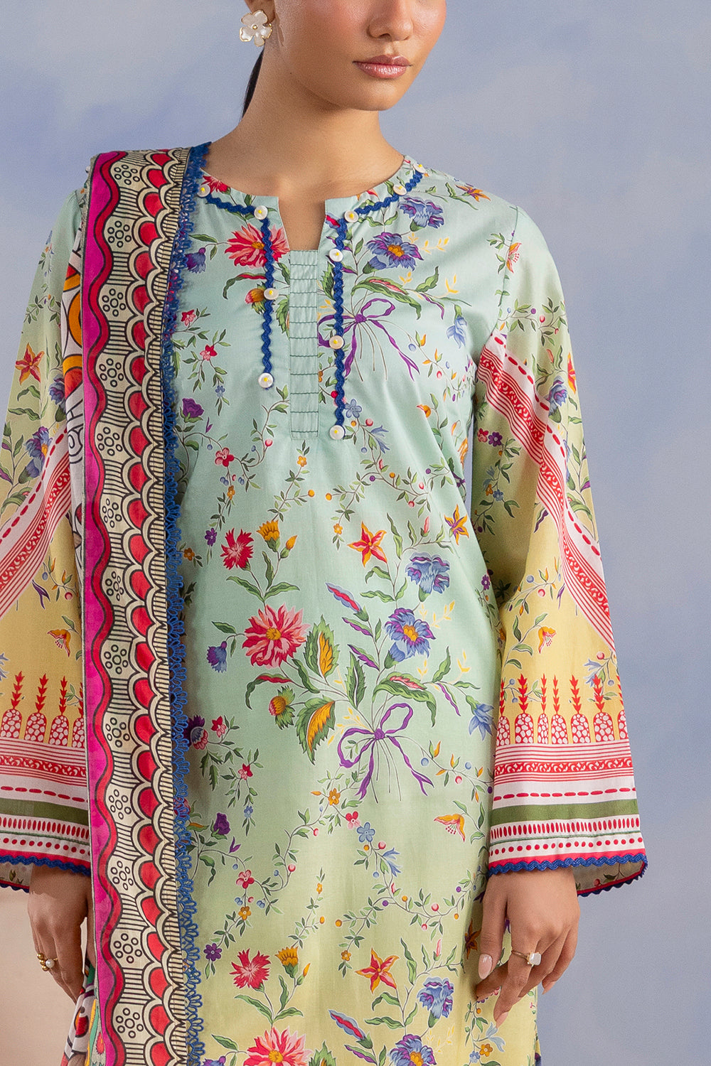 3 Piece Printed Cotton Suit with Printed Lawn Dupatta