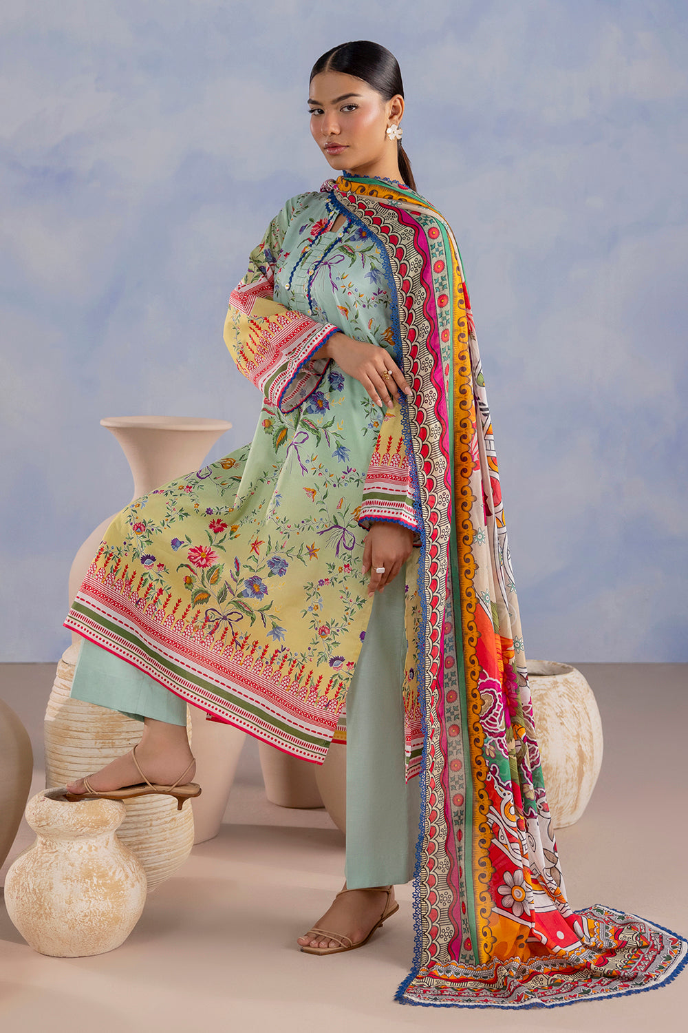 3 Piece Printed Cotton Suit with Printed Lawn Dupatta