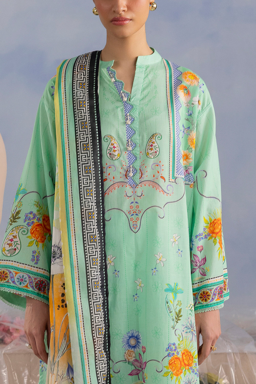 3 Piece Printed Cotton Suit with Printed Lawn Dupatta