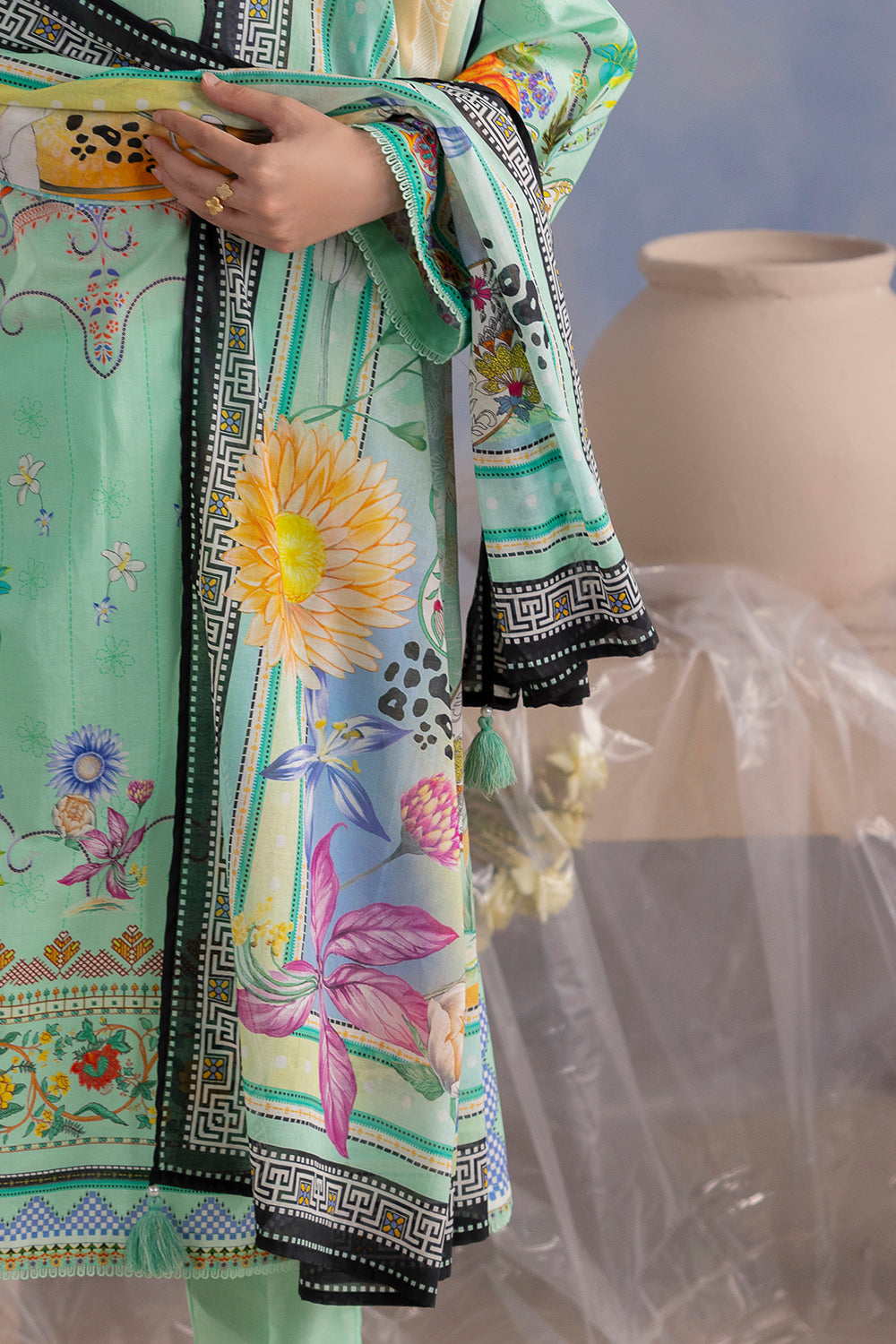 3 Piece Printed Cotton Suit with Printed Lawn Dupatta