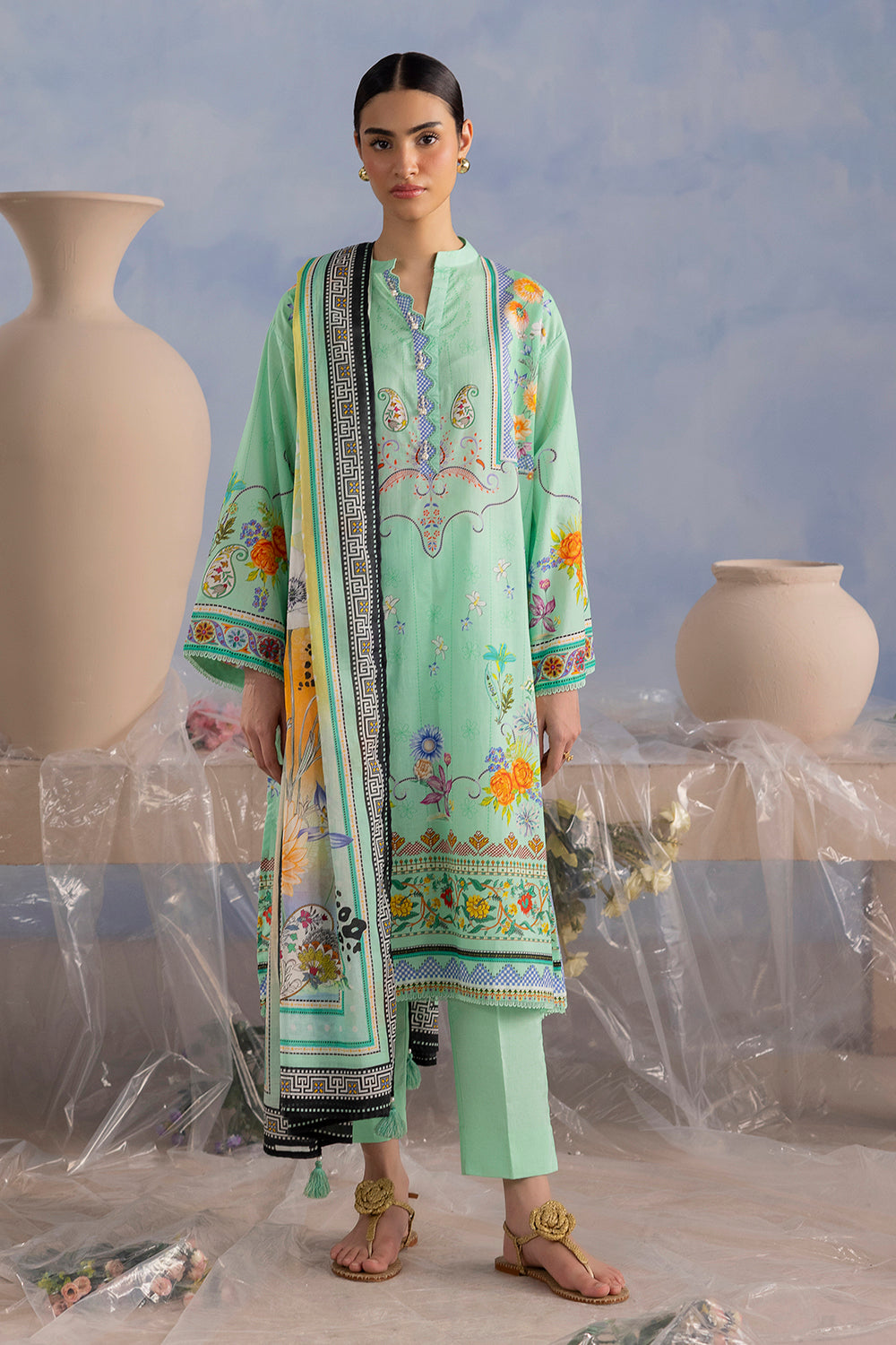 3 Piece Printed Cotton Suit with Printed Lawn Dupatta