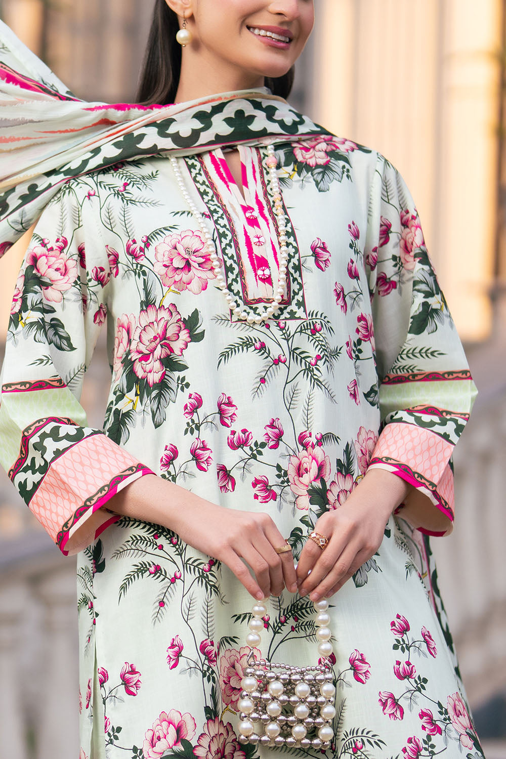 3 Piece Printed Cross Hatch Suit with Lawn Dupatta