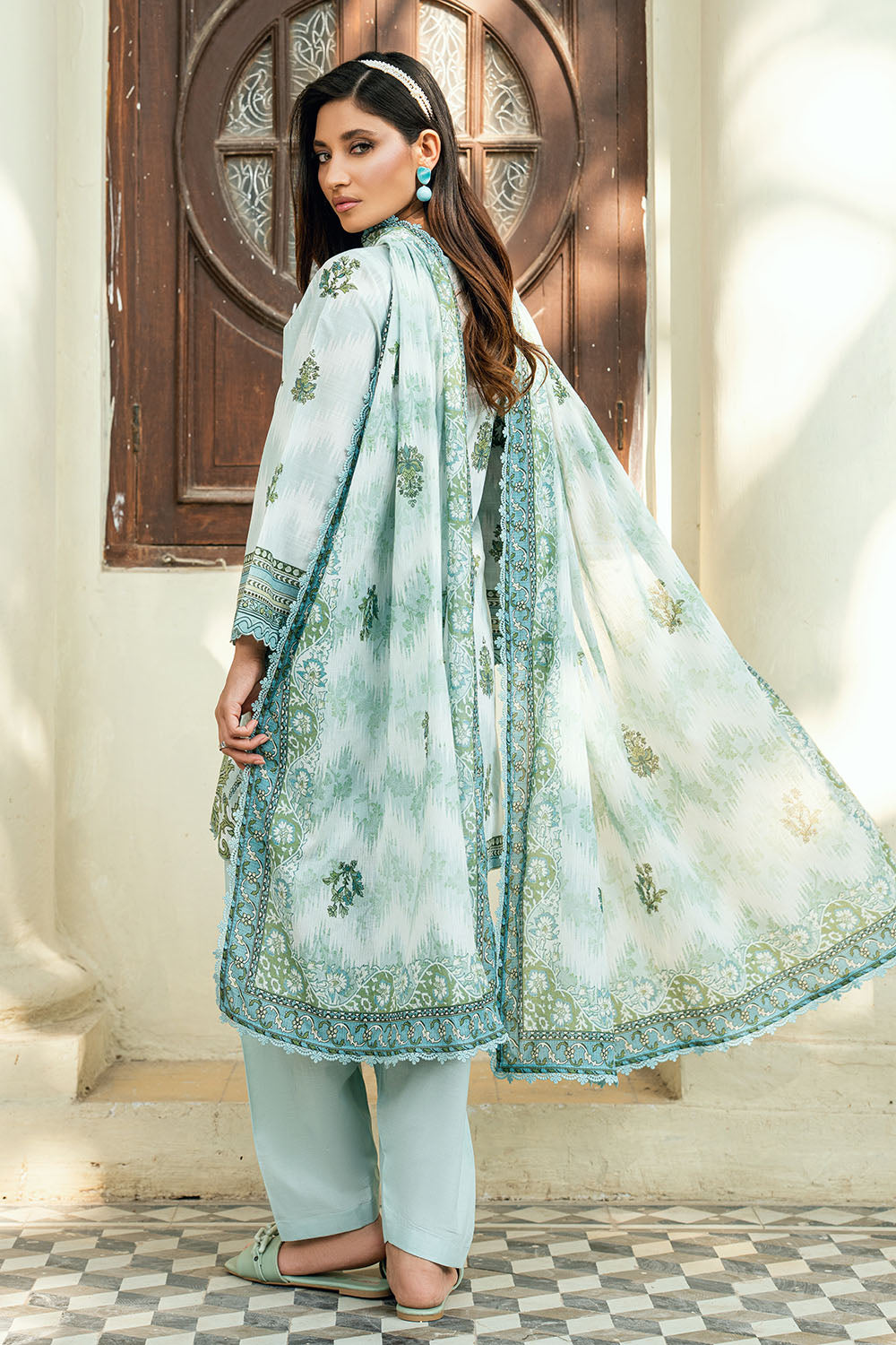 3 Piece Printed Cross Hatch Suit with Lawn Dupatta