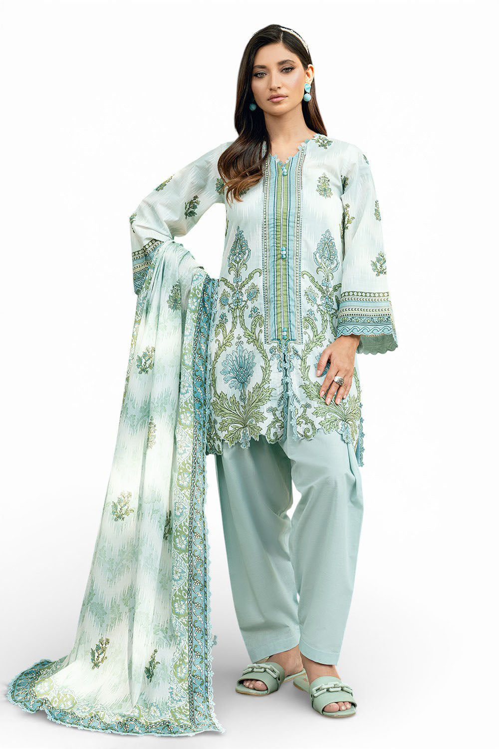 3 Piece Printed Cross Hatch Suit with Lawn Dupatta
