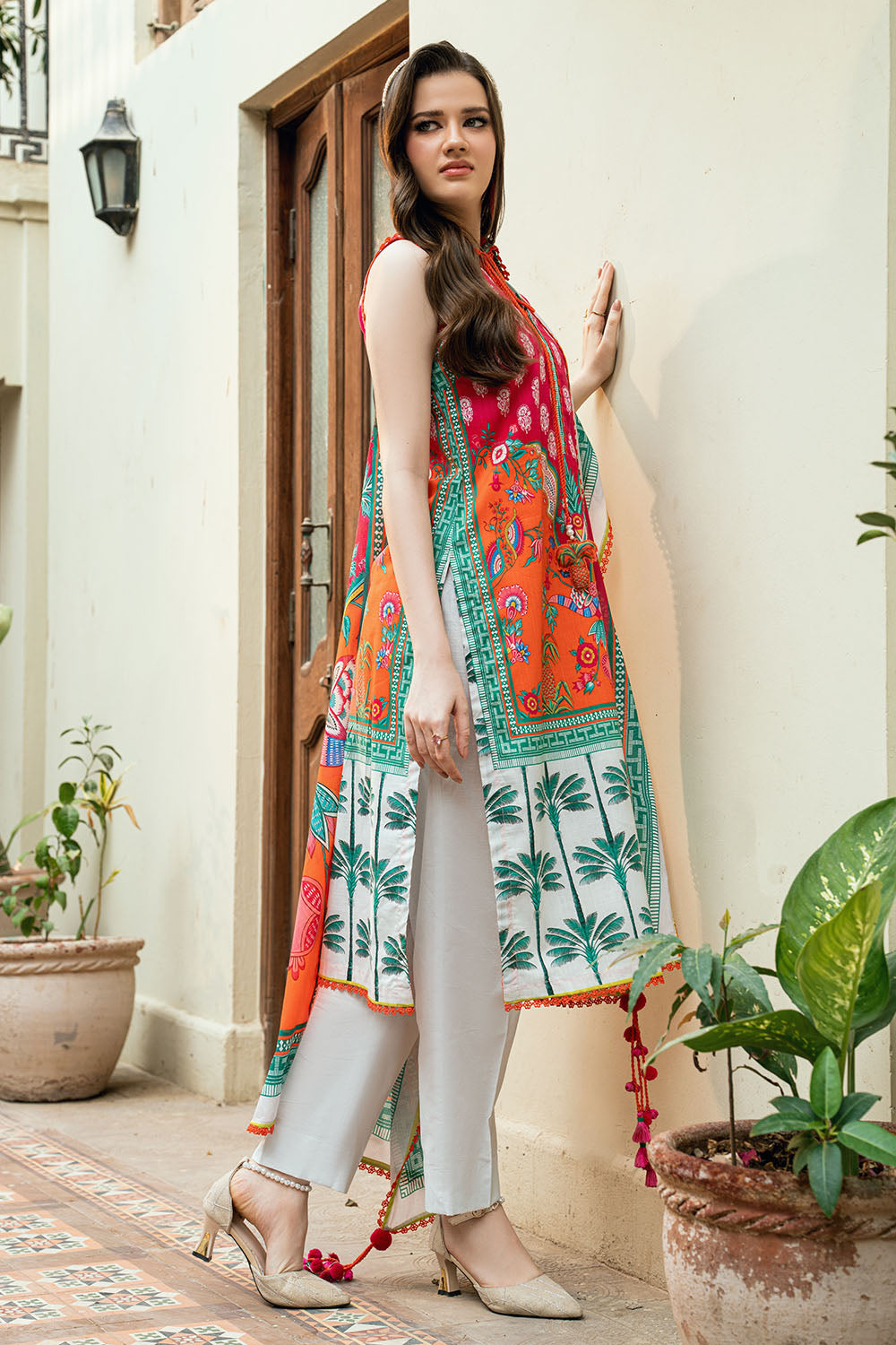 3 Piece Printed Cross Hatch Suit with Lawn Dupatta