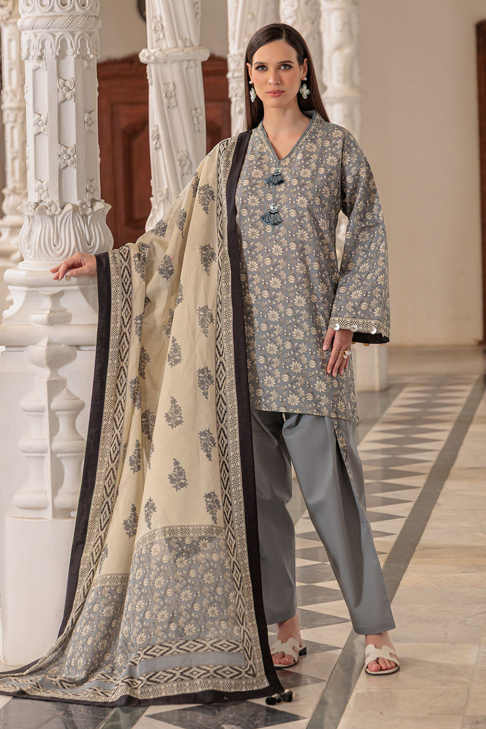 3 Piece Printed Lawn Suit and Dyed Trouser