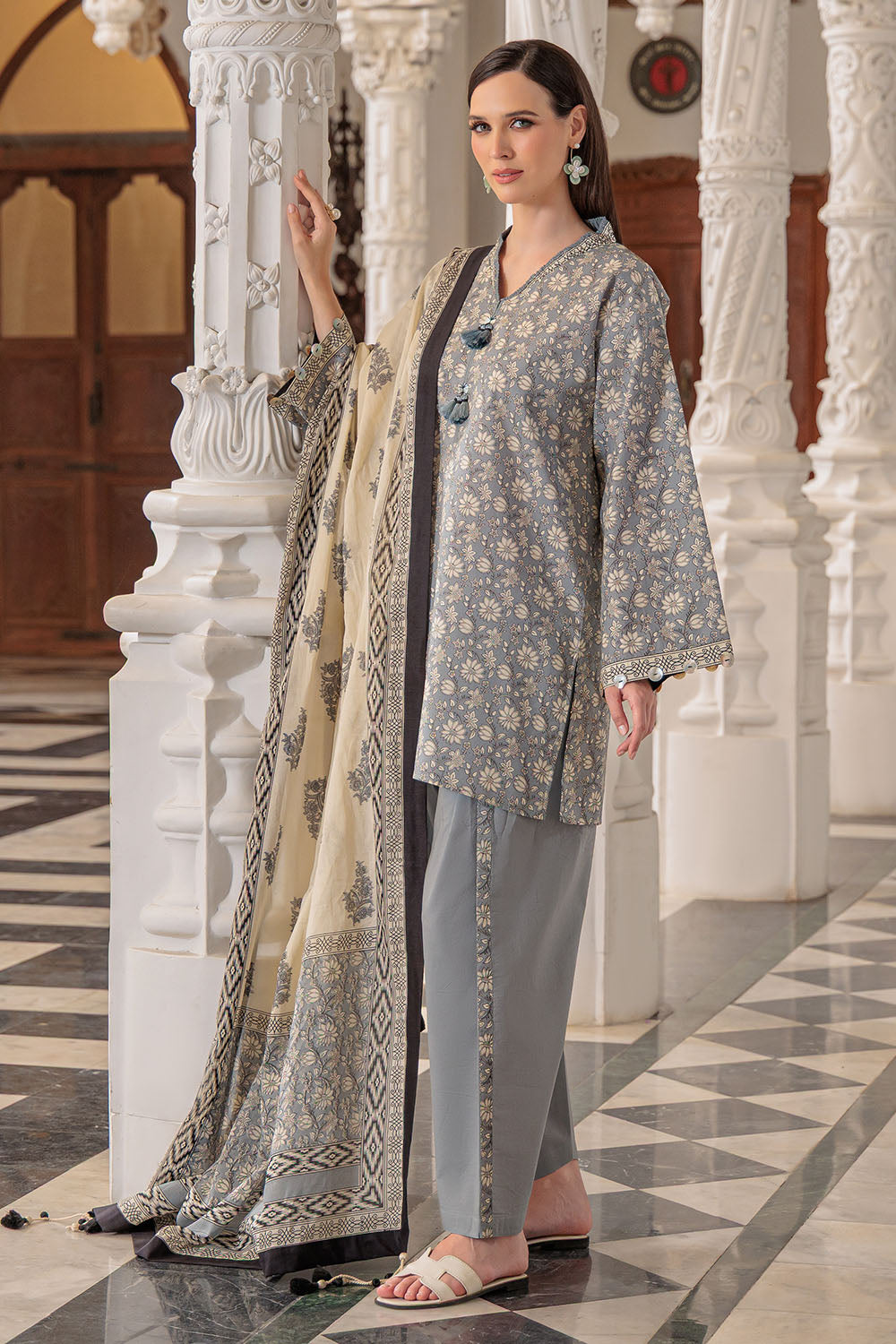 3 Piece Printed Lawn Suit and Dyed Trouser