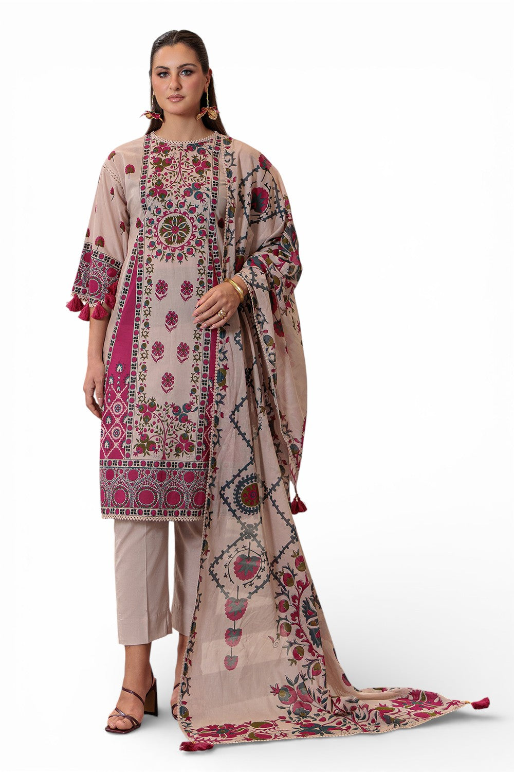 3 Piece Printed Lawn Suit And Dyed Trouser