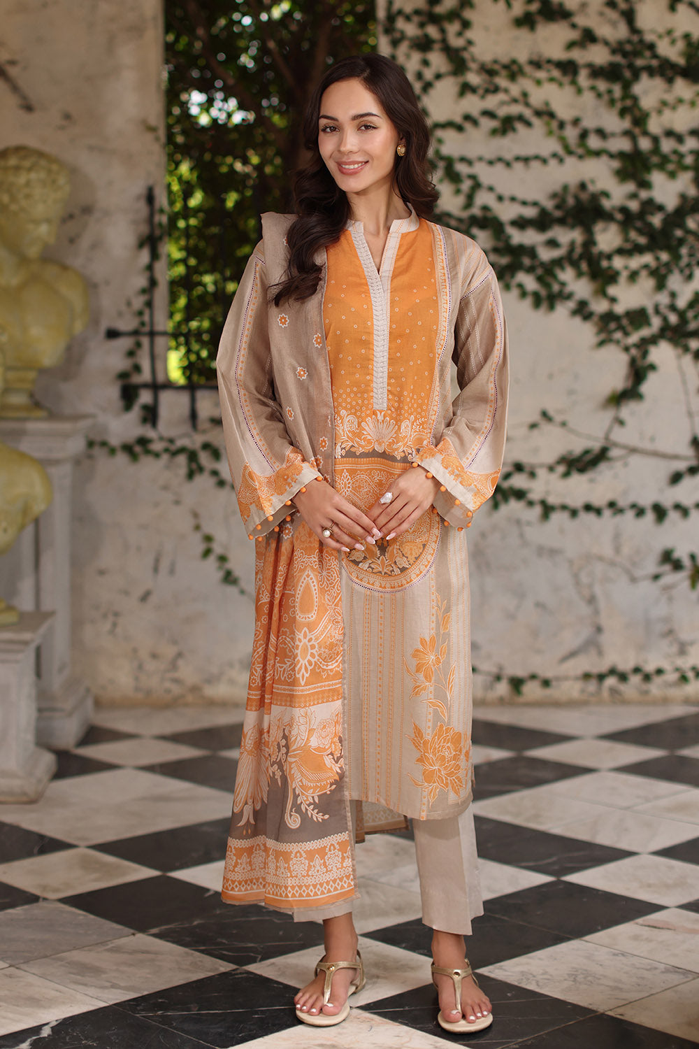3 Piece Printed Lawn Suit with Printed Lawn Dupatta