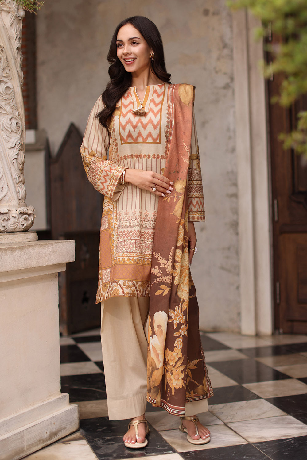 3 Piece Printed Lawn Suit with Printed Lawn Dupatta