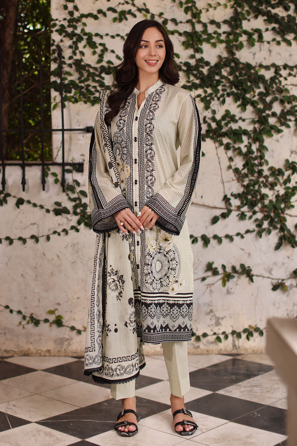 3 Piece Printed Lawn Suit with Printed Lawn Dupatta