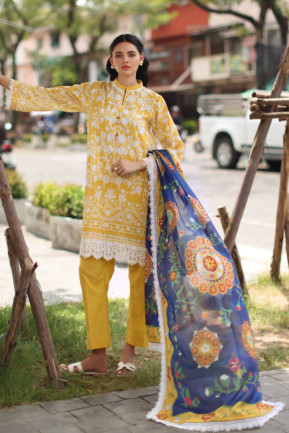 3 Piece Printed Lawn Suit with Printed Lawn Dupatta and Embroidered Border