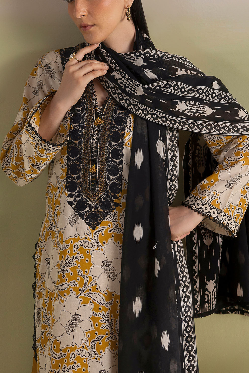 3 Piece Printed Lawn Suit with Embroidered Neckline and Printed Lawn Dupatta