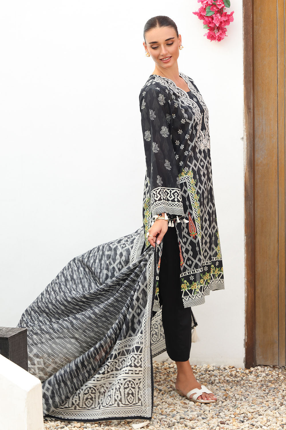 3 Piece Printed Lawn Suit with Embroidered Neckline and Printed Lawn Dupatta