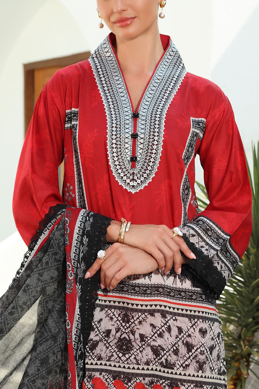 3 Piece Printed Lawn Suit with Embroidered Neckline and Printed Lawn Dupatta