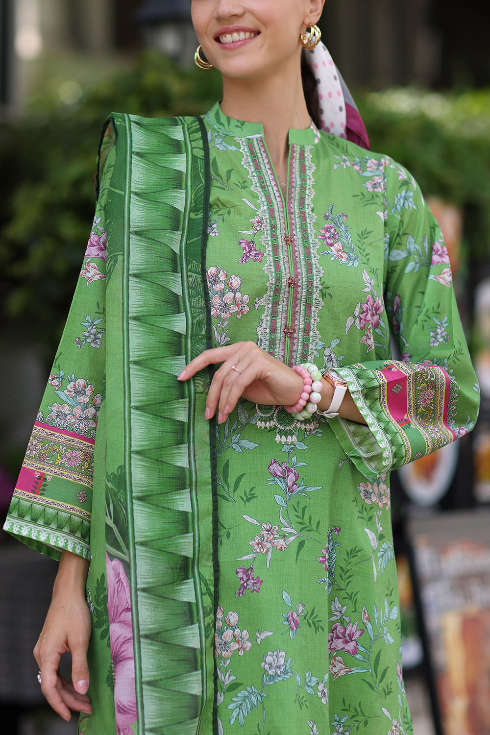 3 Piece Embroidered Lawn Suit with Printed Lawn Dupatta