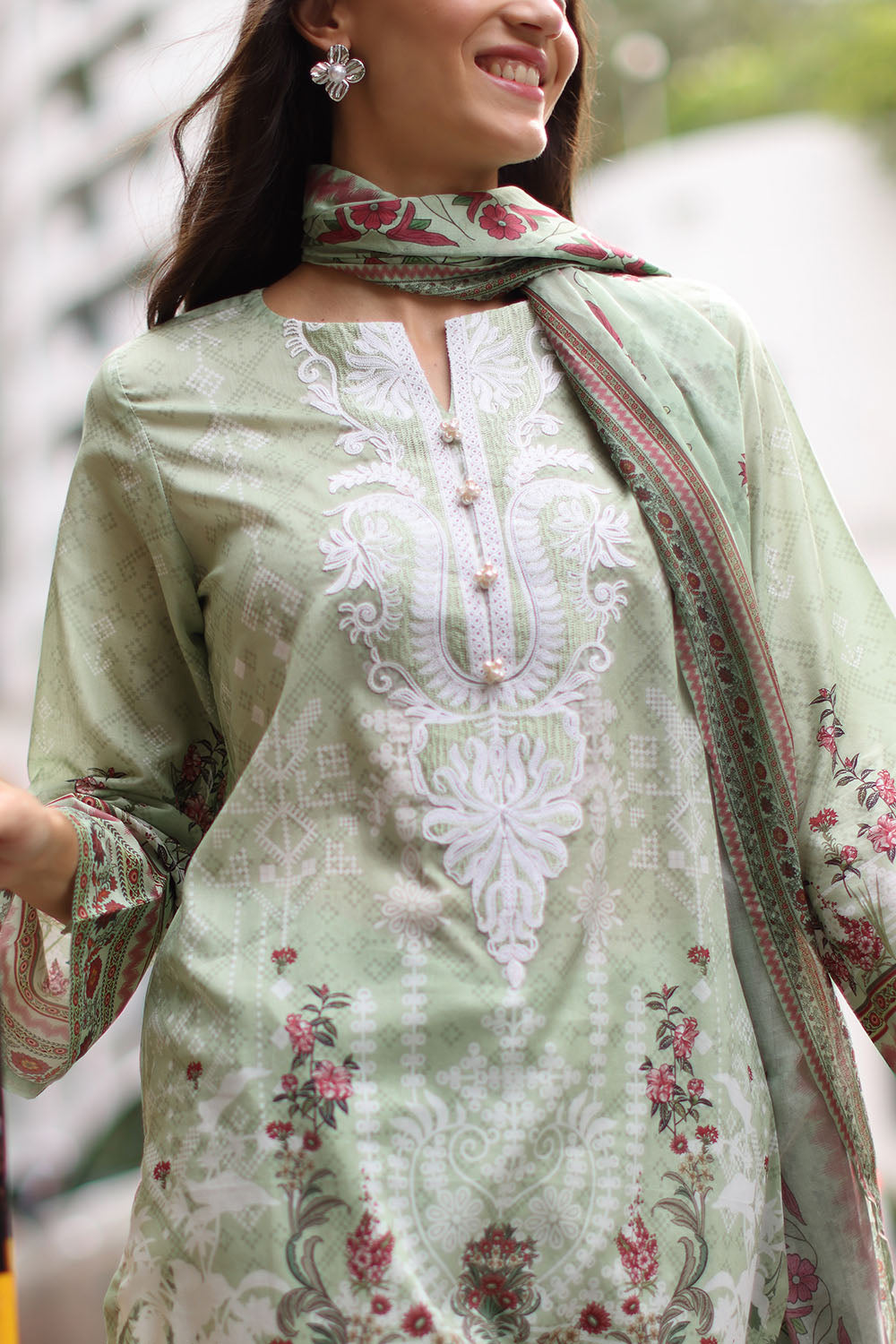 3 Piece Embroidered Lawn Suit with Printed Lawn Dupatta