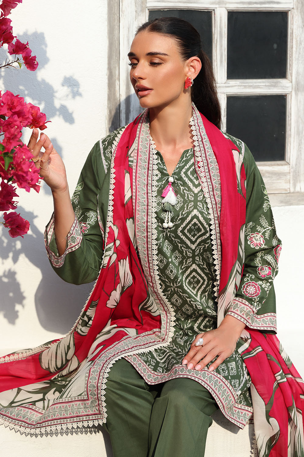 3 Piece Printed Lawn Suit with Printed Lawn Dupatta and Embroidered Sleeves