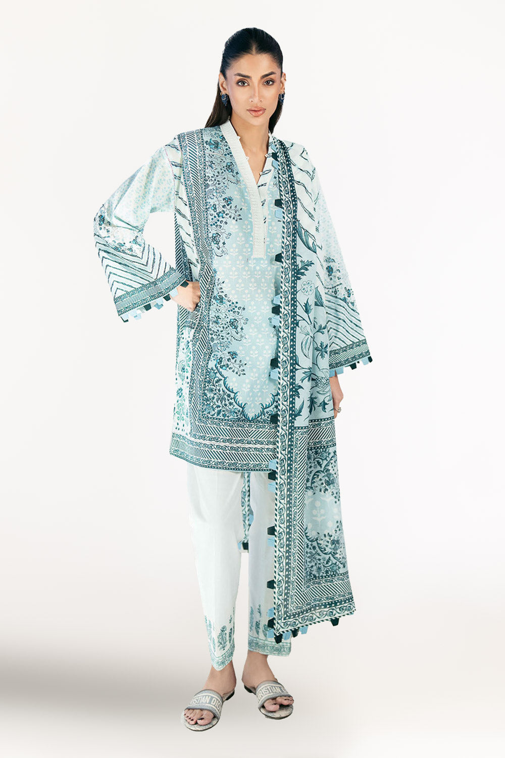 3 Piece Printed Lawn Suit with Embroidered Trouser