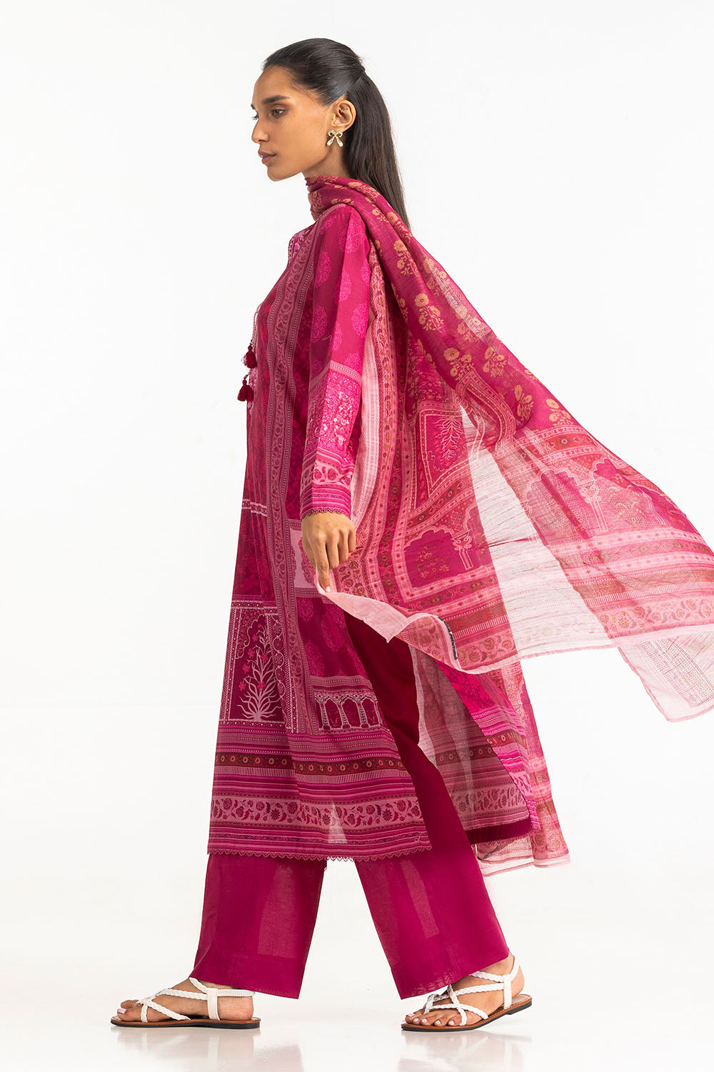 3 Piece Printed Lawn Suit with Leno Dupatta