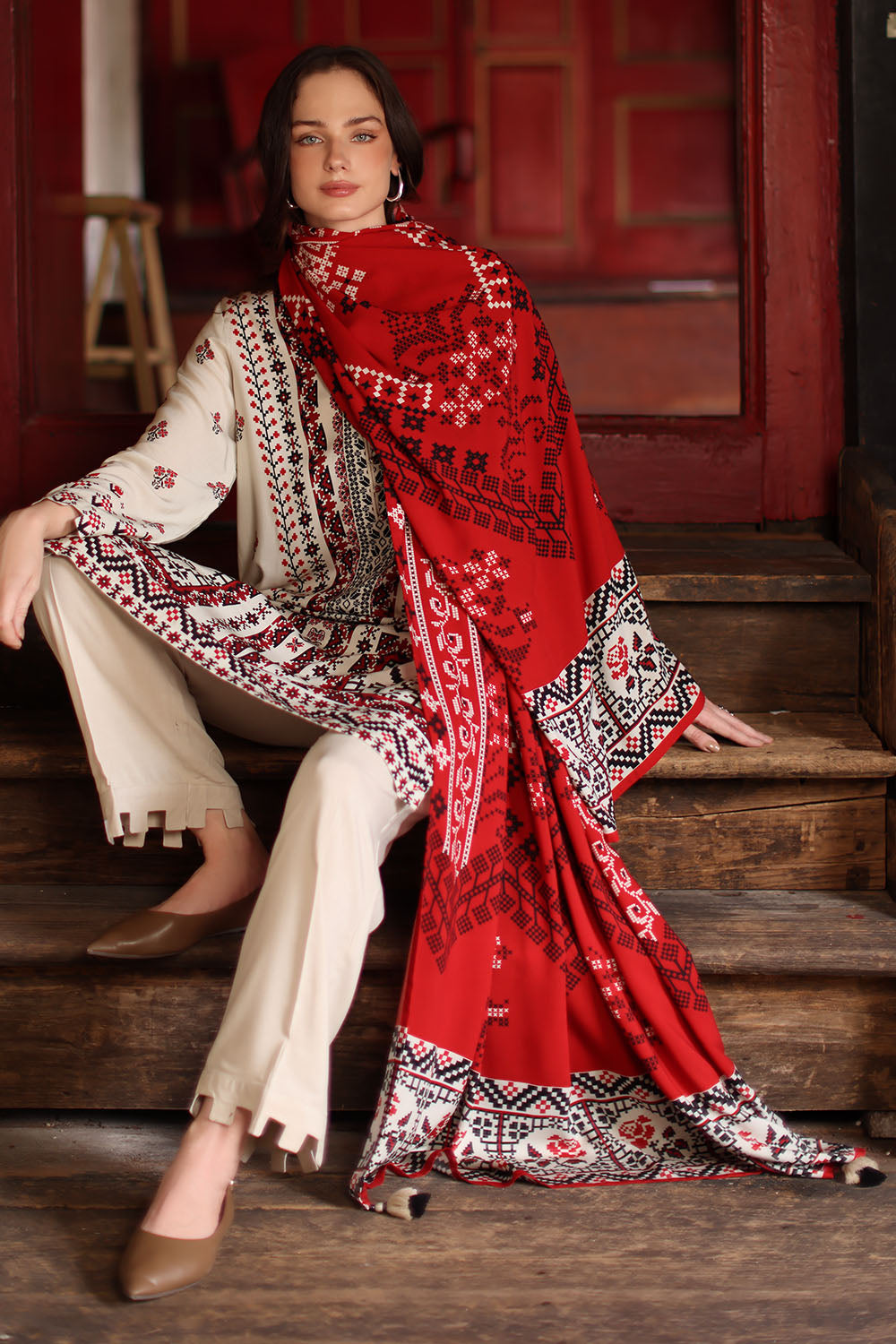 3 Piece Printed Linen Suit with Printed Linen Dupatta