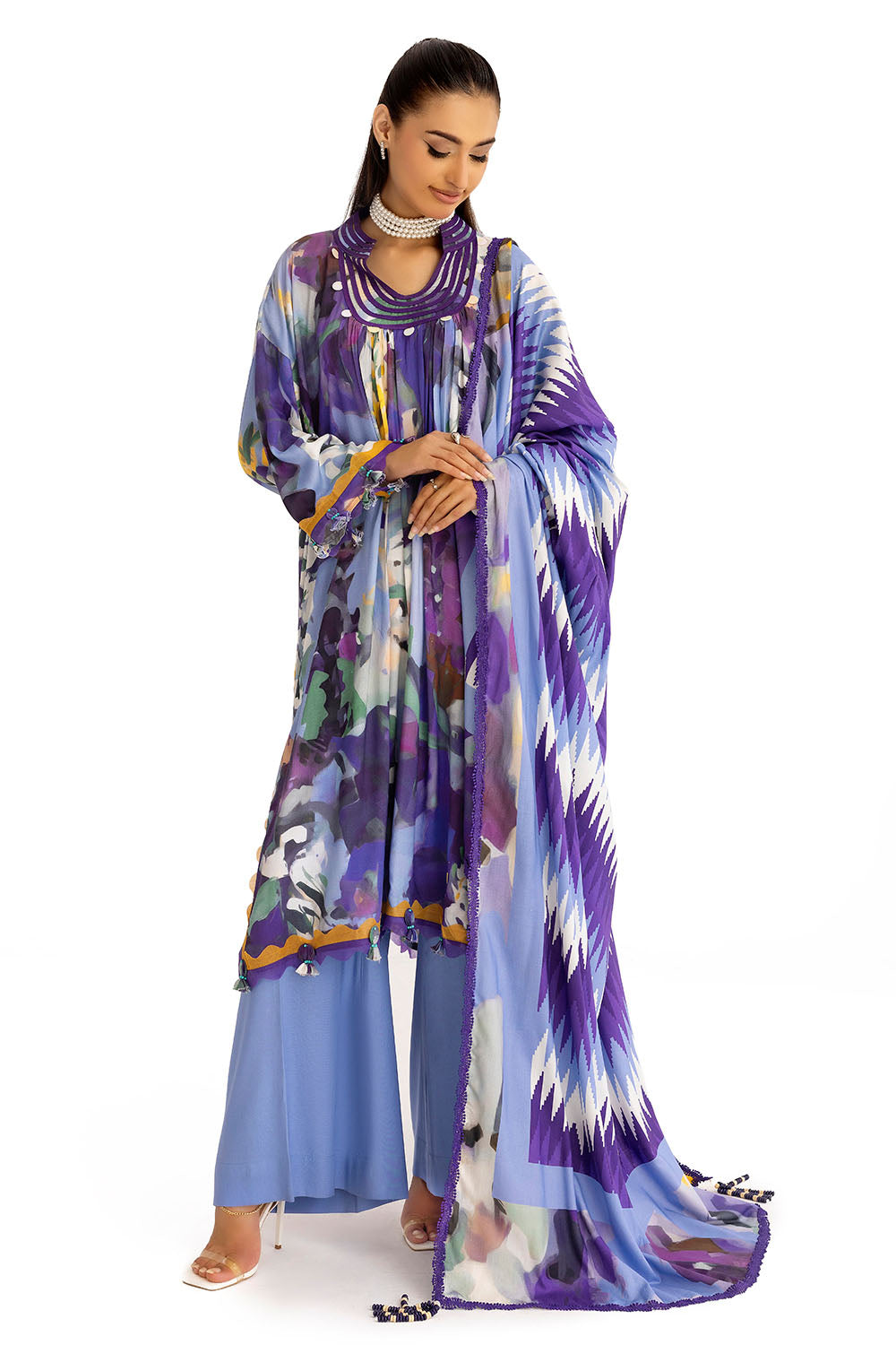 3 Piece Printed Linen Suit with Dupatta