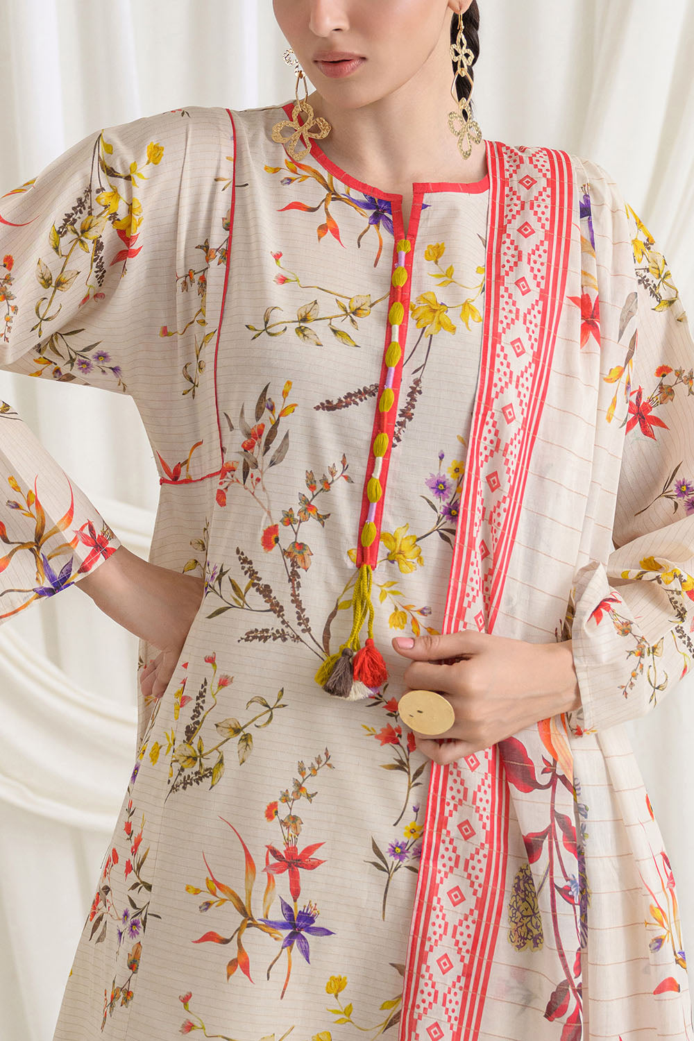 3 Piece Printed Mehsuri Stripe Lawn Suit with Printed Mehsuri Stripe Lawn Dupatta and Dyed Trouser