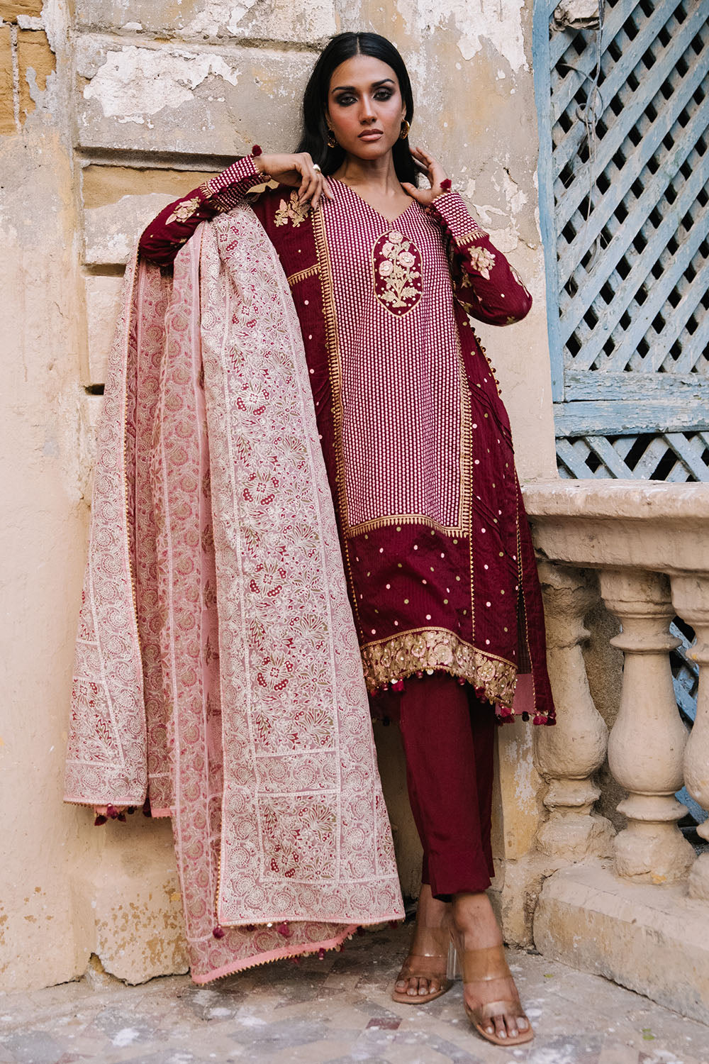 3 Piece Embroidered Velvet Suit