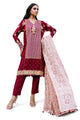 3 Piece Printed Cotton Silk Suit with Handwork and Lacquer Printed Organza Dupatta