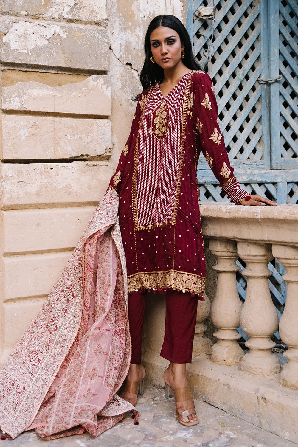 3 Piece Embroidered Velvet Suit