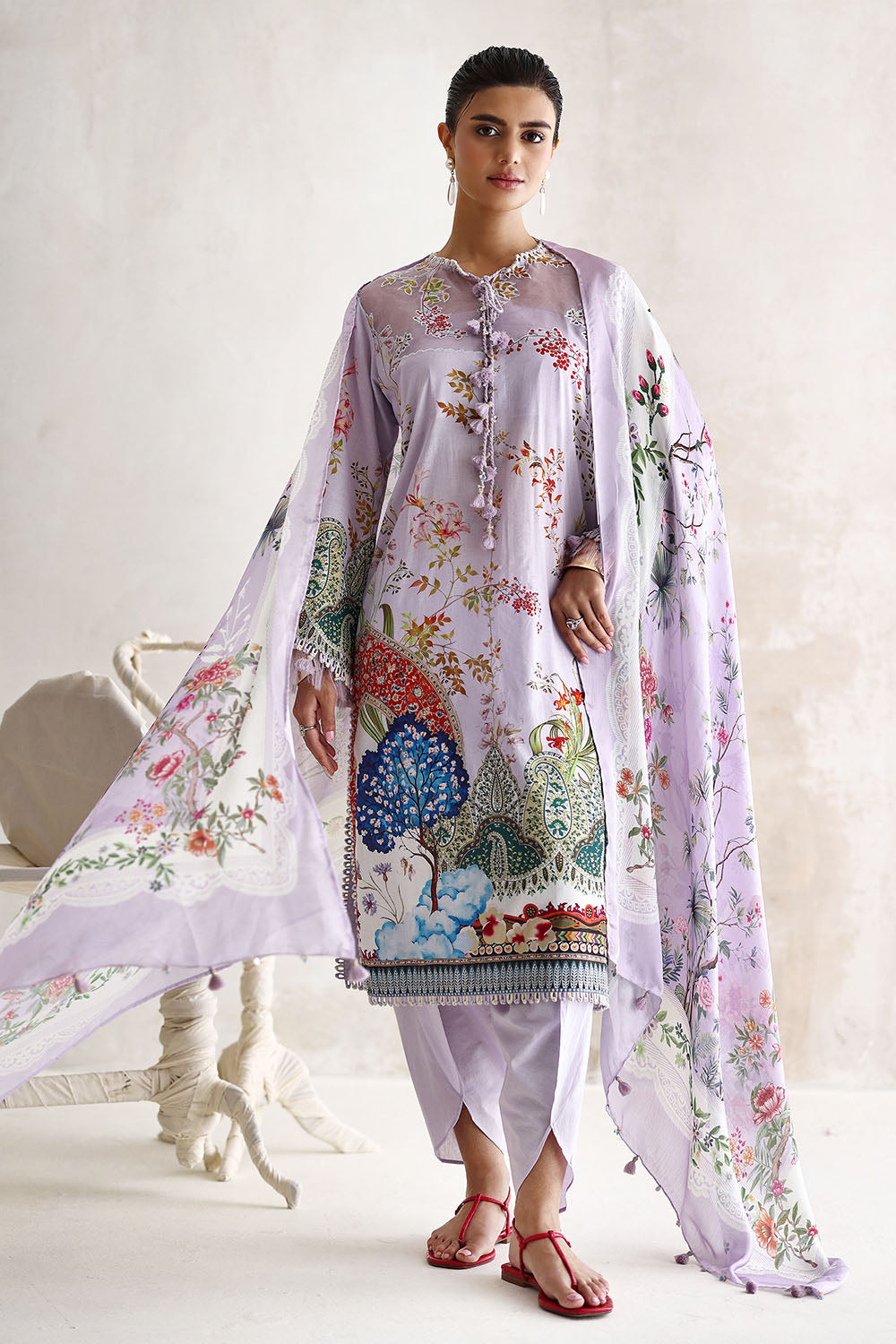3 Piece Printed Lawn Suit with Printed Silk Dupatta