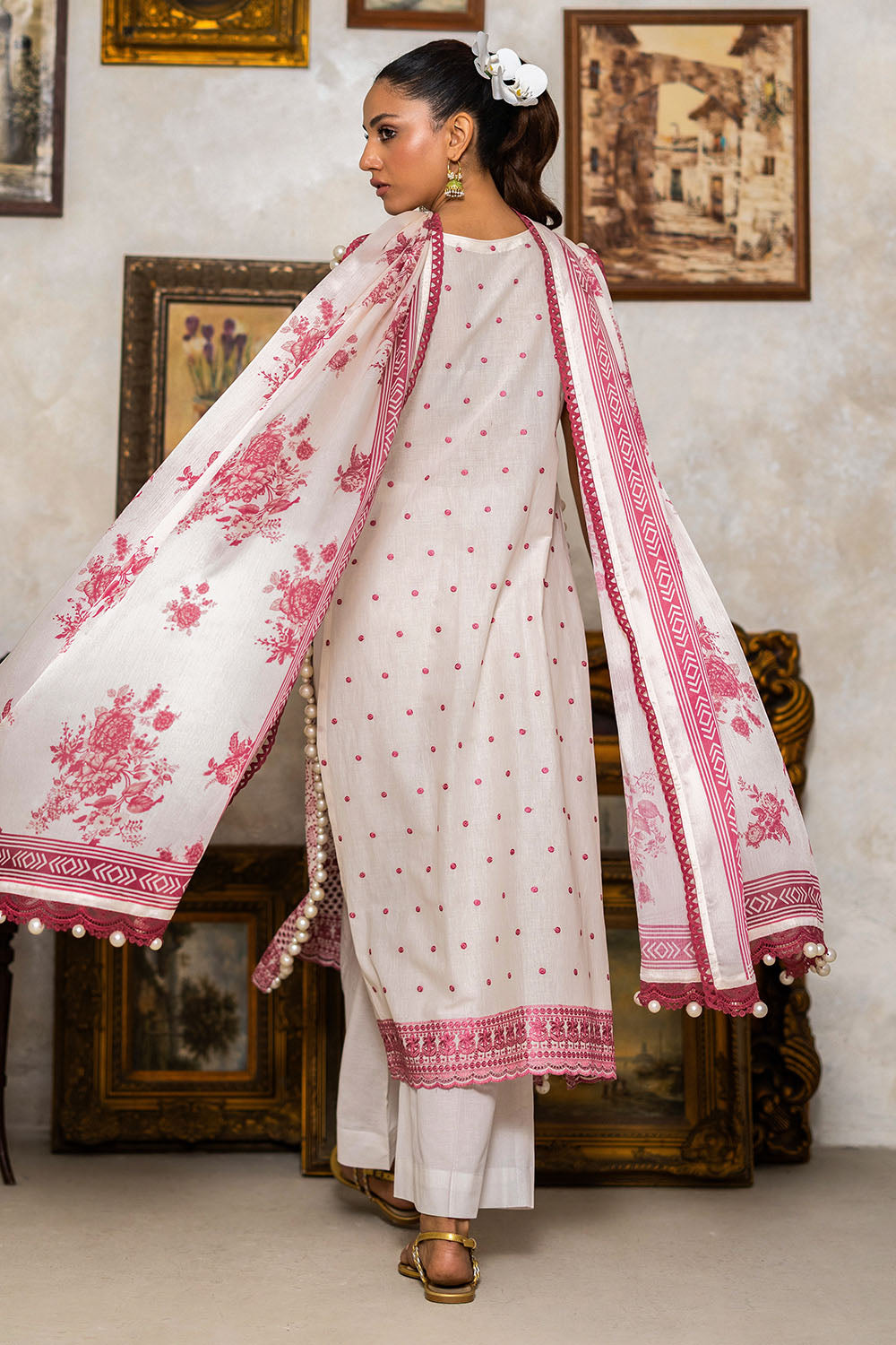 3 Piece Schiffli Embroidered Lawn Suit With Silk Dupatta