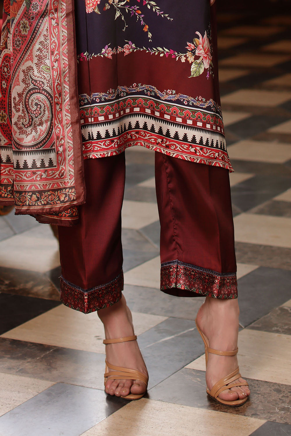 3 Piece Printed Charmeuse Silk Suit with Printed Tissue Silk Dupatta