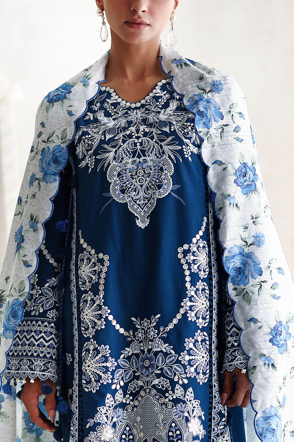 3 Piece Embroidered Lawn Suit with Printed Tussar Silk Dupatta and Embroidered Borders