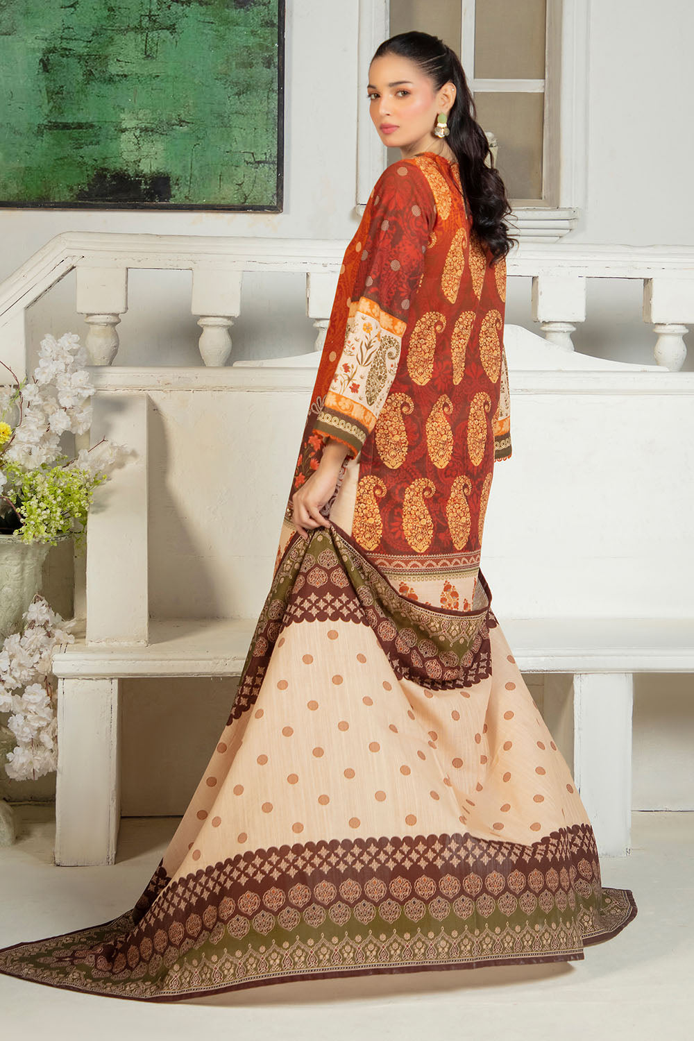 3 Piece Printed Zari Cotton & Khaddar Suit with Dupatta