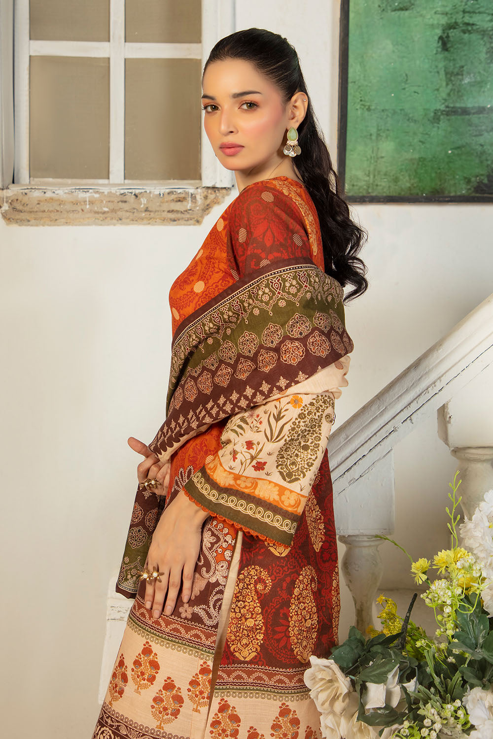 3 Piece Printed Zari Cotton & Khaddar Suit with Dupatta