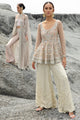 Hand Embellished Net Peplum With Cutwork Hemline