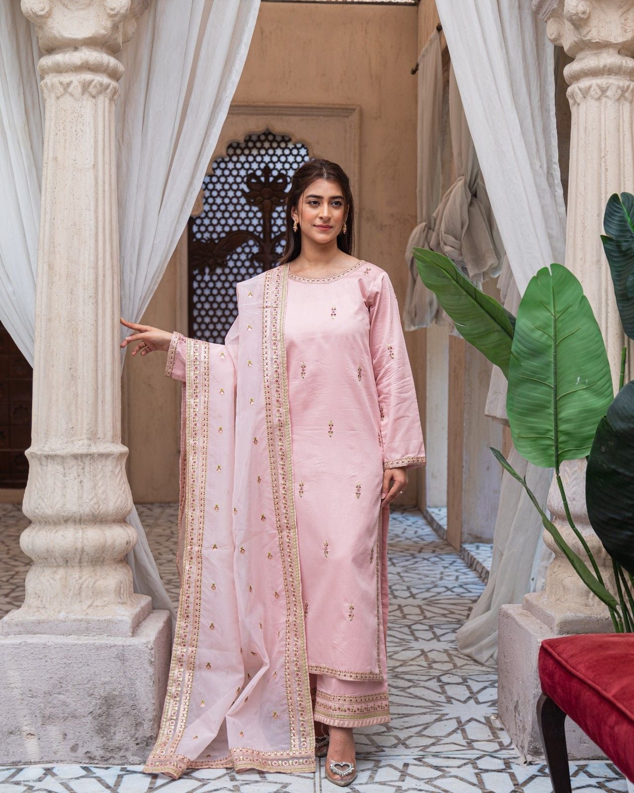 Royal Pink Majesty Sharara Suit | Blush Pink Premium Lawn 3 Piece