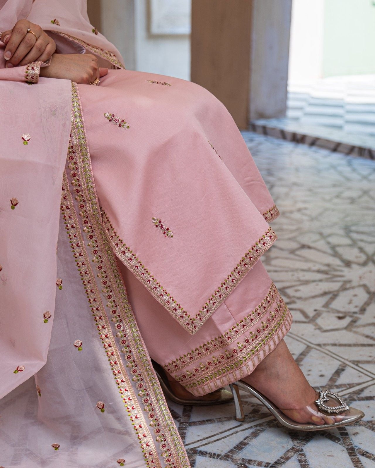 Royal Pink Majesty Sharara Suit | Blush Pink Premium Lawn 3 Piece