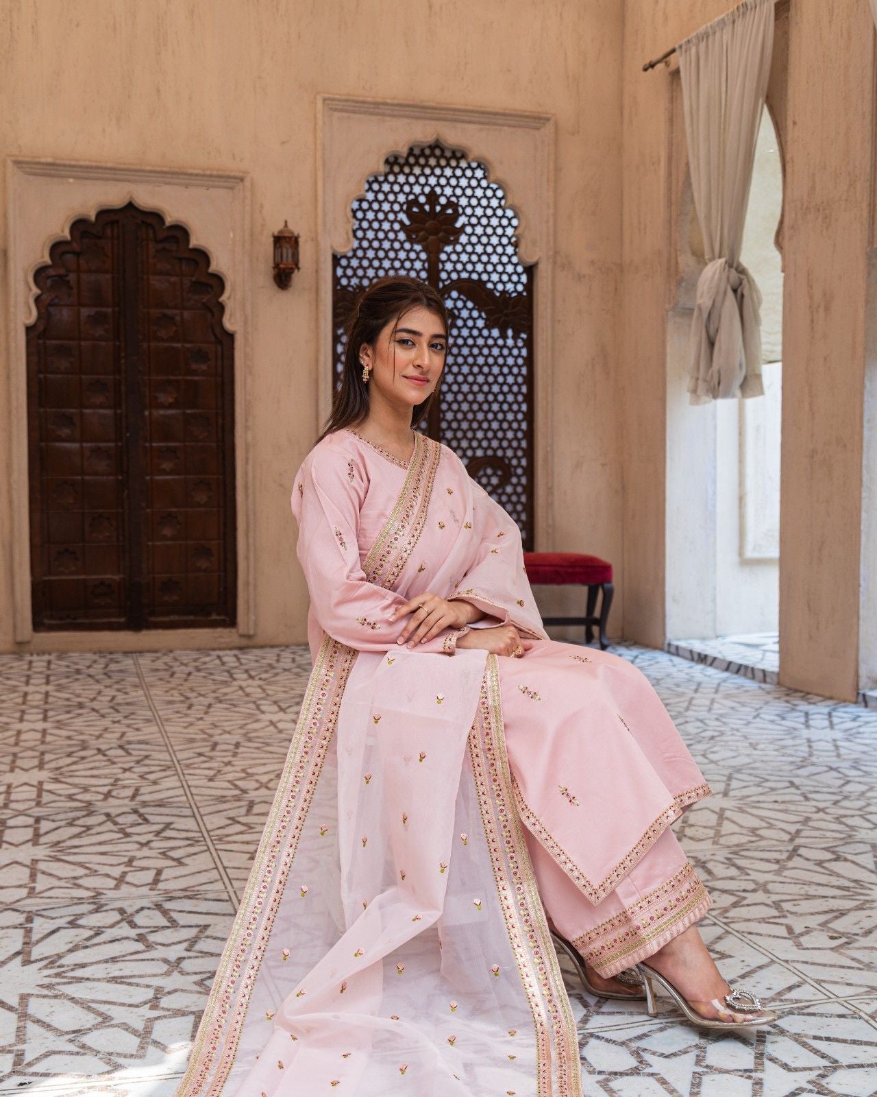 Royal Pink Majesty Sharara Suit | Blush Pink Premium Lawn 3 Piece