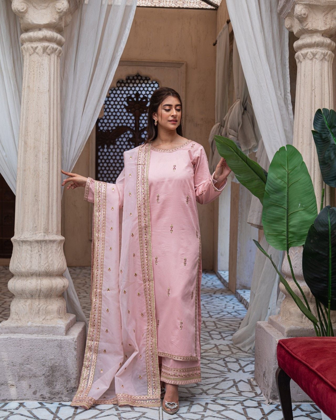 Royal Pink Majesty Sharara Suit | Blush Pink Premium Lawn 3 Piece