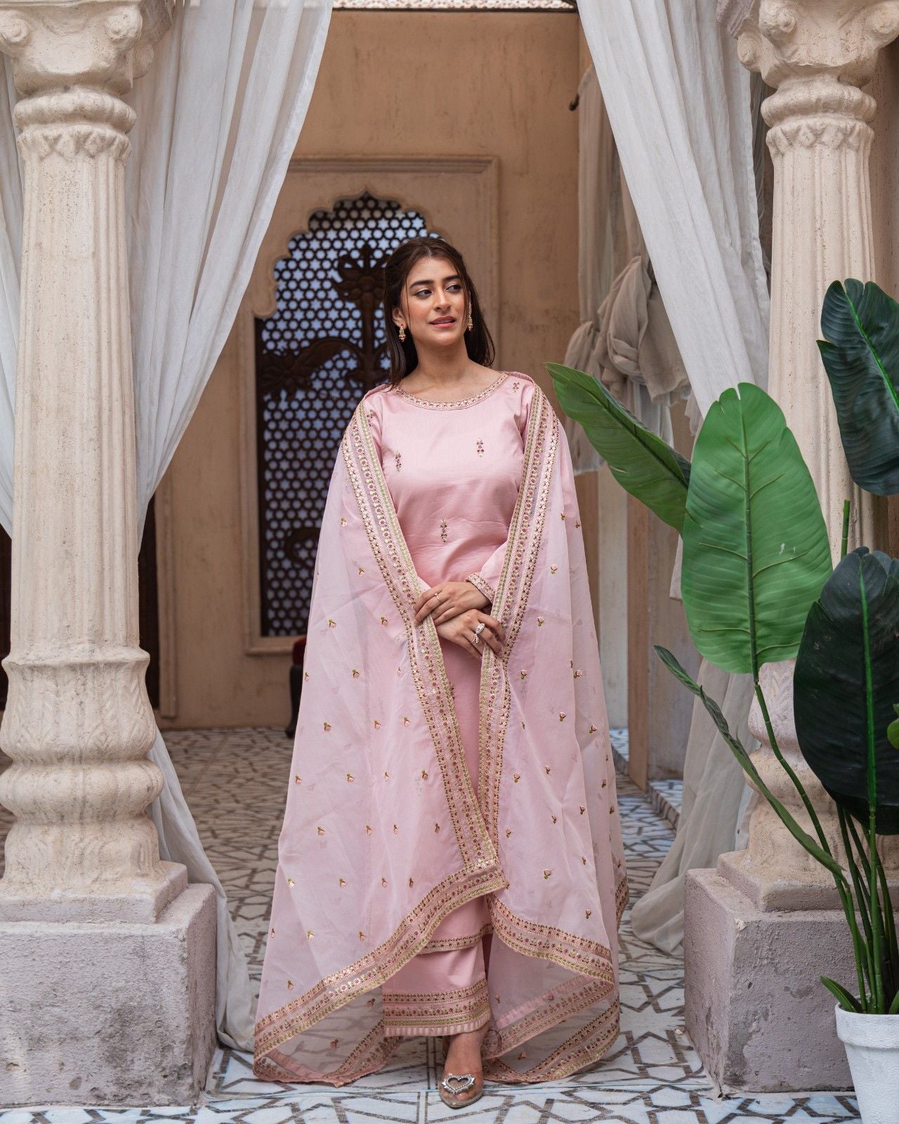 Royal Pink Majesty Sharara Suit | Blush Pink Premium Lawn 3 Piece