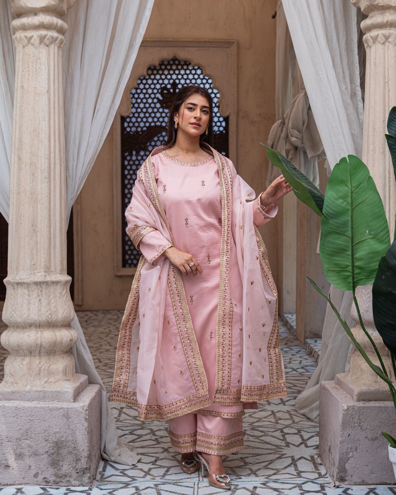 Royal Pink Majesty Sharara Suit | Blush Pink Premium Lawn 3 Piece