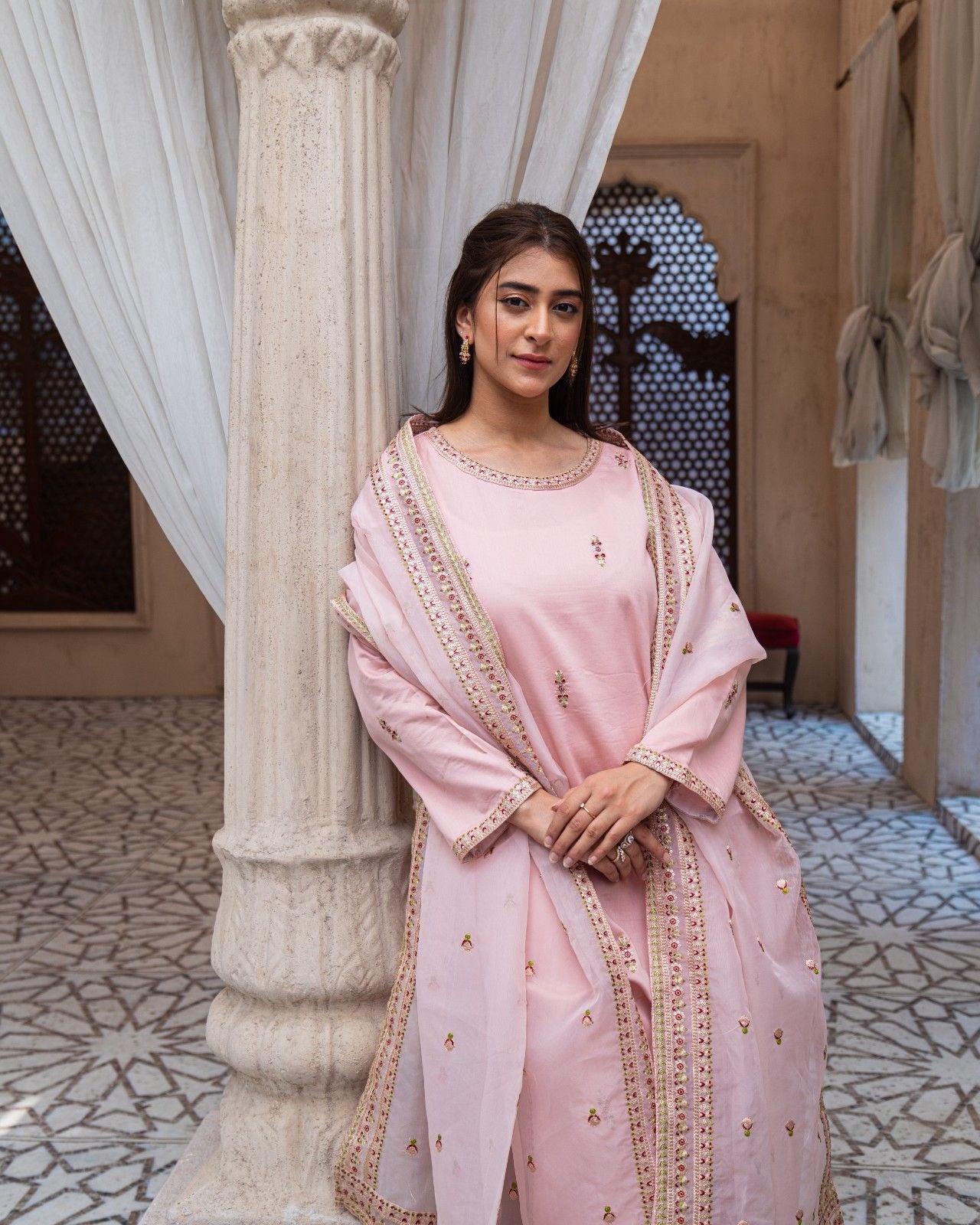Royal Pink Majesty Sharara Suit | Blush Pink Premium Lawn 3 Piece