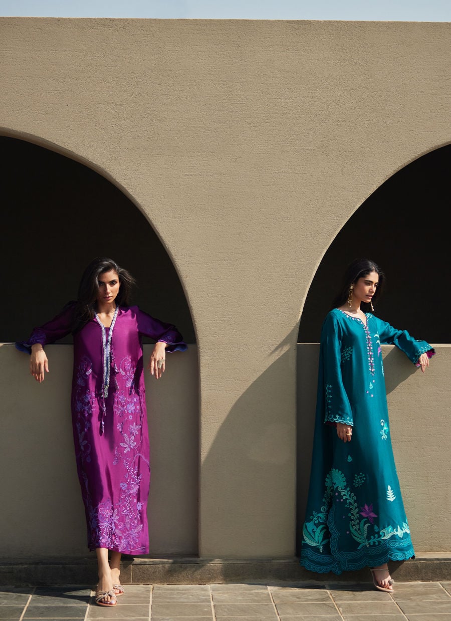 Azurea Teal Silk Kaftan