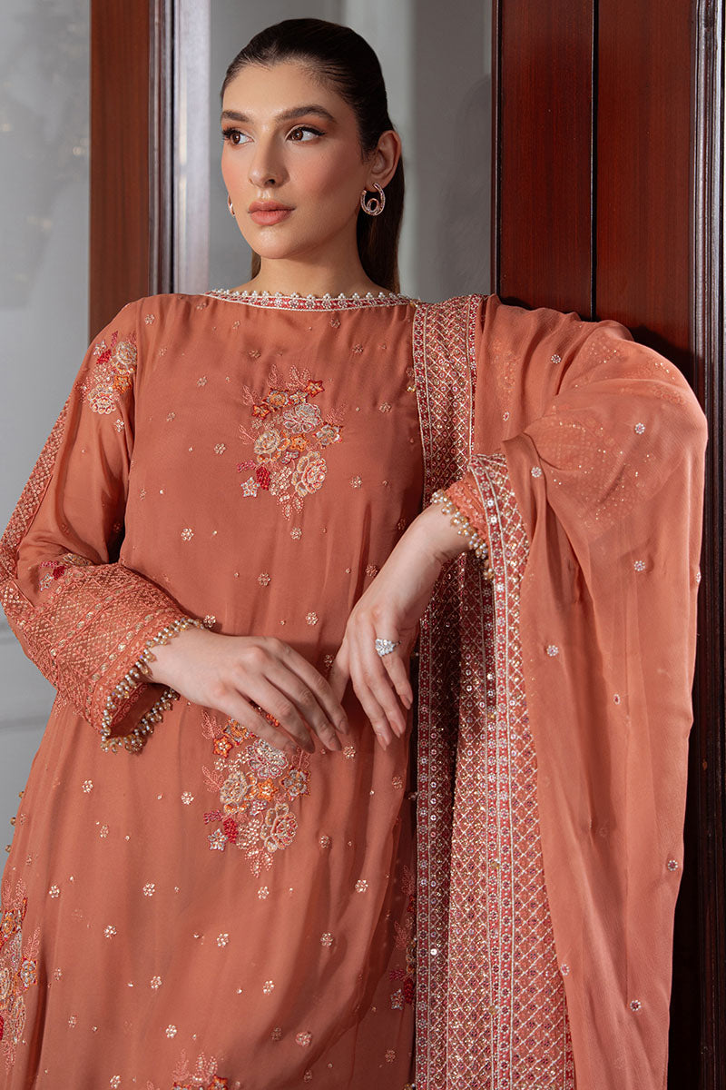 SUNSET DEW-4PC CHIFFON EMBROIDERED SUIT