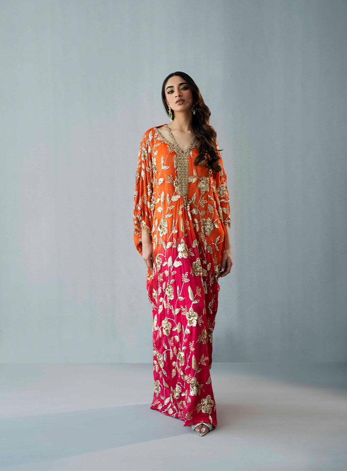 Ombrè Kaftan with Hand Embellished Neckline