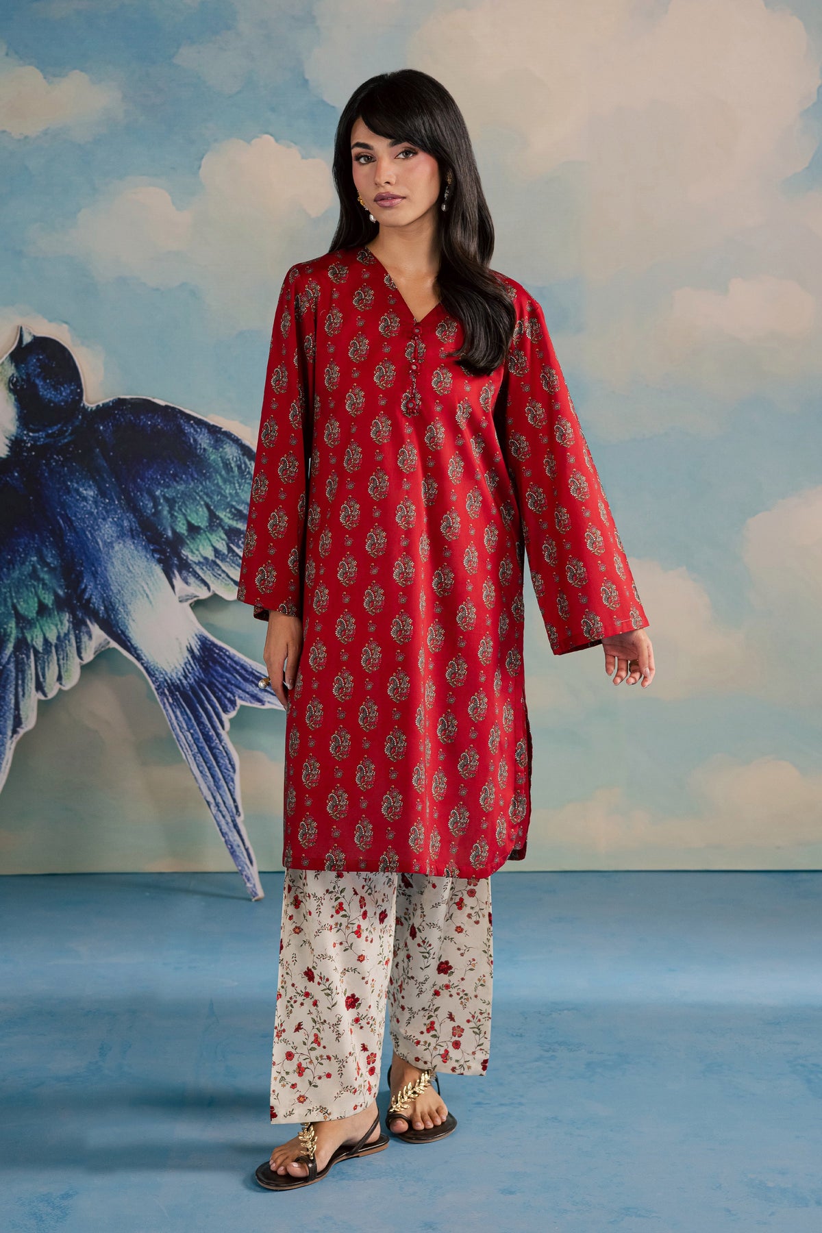 Red Naina 2Pc - Printed Lawn Dress